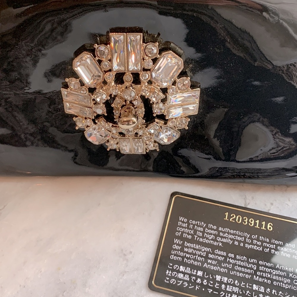 CHANEL Rare Black Patent Swarovski Crystal CC Encrusted Gem East West Clutch Bag - Picture 6 of 16